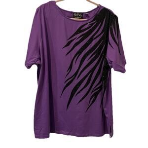 Bob Mackie Wearable Art Purple T-Shirt Size 2X Asymmetric Zebra Print-Sequin-NWT